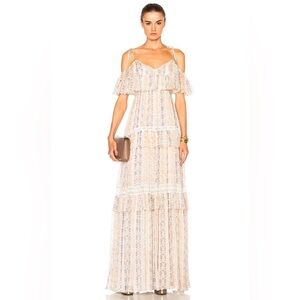 Needle & Thread Floral Maxi Dress in Cream and Blue